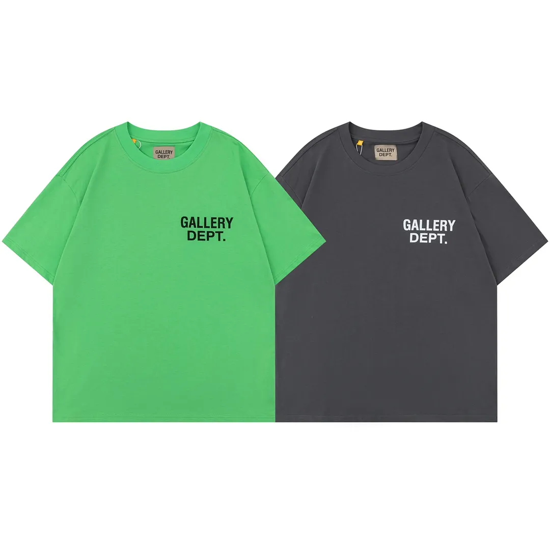 Model D126 Gallery dept European and American trendy brand washed printed T-shirt, same style for men and women, after washing and shaping, it does not change shape and does not pill, green, iron gray, S to XL, P106